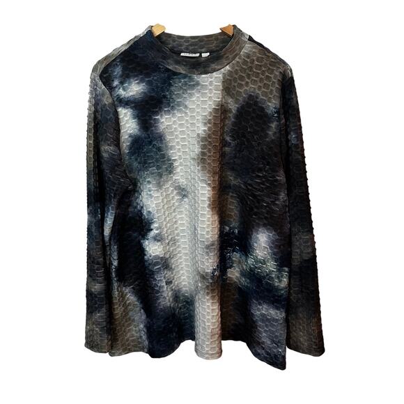 LOGO by Lori Goldstein Textured Tunic Shirt Womens Tie‎ Dye  XL Multicolor Grays - Picture 1 of 6